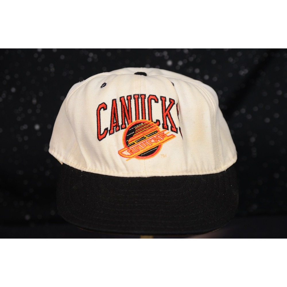 Vintage Annco Vancouver Canucks Hat Cap Mens One Size White Black NHL Hockey 90s
